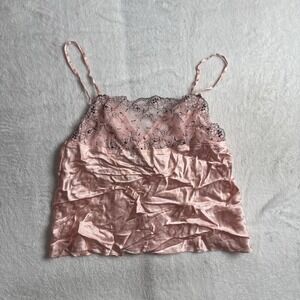 VTG Y2K August Silk Intimates Pink Sheer Camisole Top Grunge Women's Large‎
